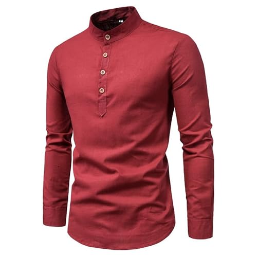 Lay U HOME Shirt-Männer Fashion Slim solid Color Langarm Business Stehkragen Baumwolle und Leinen halb offene Business Casual Arbeit Shirt von Lay U HOME