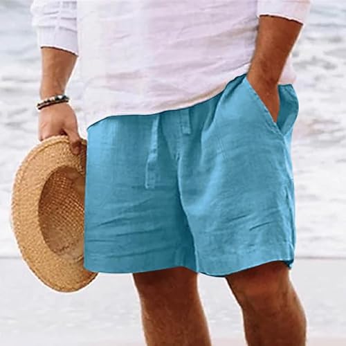 Lay U HOME Sommer solid Farbe Baumwolle und Leinen Männer Hosen elastische Taille Breite-Bein Shorts dünne beiläufige gerade Hosen von Lay U HOME