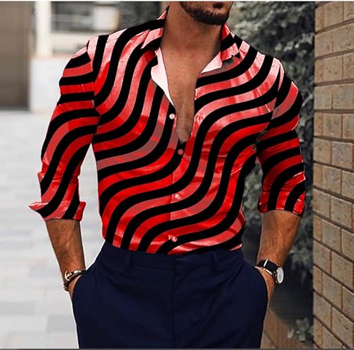 Lay U HOME Sommer und Herbst große Größe gestreiften 3D Digitaldruck Männer lose Business Casual Arbeit Shirt von Lay U HOME