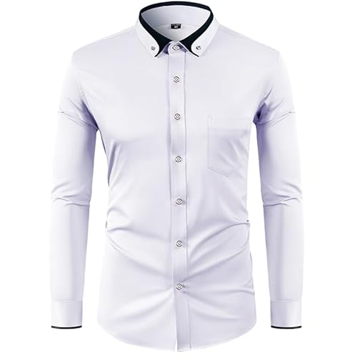 Lay U HOME Vier-seitige Stretch Shirt Herren Farbe passenden Diamant-Knopf Revers Shirt Business Casual Nicht-Eisen-Formale Abnutzung von Lay U HOME