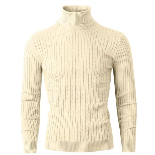 Lay U HOME Winter Herren Rollkragen Gestrickte Pullover Casual Slim Fit Tops Warme Fitness-Pullover Schwarz Übergroßen Pullover mit Twist Gemustert von Lay U HOME