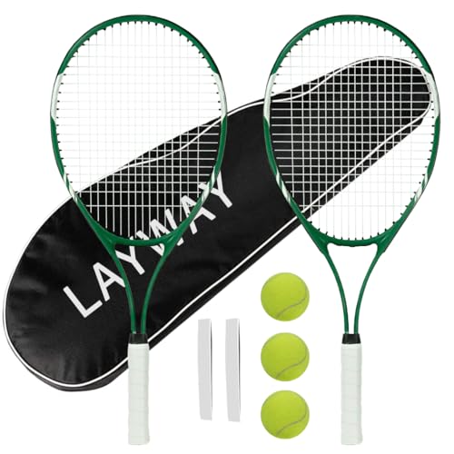 Tennisschläger für 2 Spieler, Freizeit für Anfänger, vorbespannt, 68,6 cm, leichtes Schläger-Set für Erwachsene für Damen und Herren, mit Tennisbällen, Griffflächen und Tragetasche, Grün Tennisschläger für 2 Spieler, Freizeit für Anfänger, vorbespannt, 68,6 cm, leichtes Schläger-Set für Erwachsene für Damen und Herren, mit Tennisbällen, Griffflächen und Tragetasche, Grün von Layway
