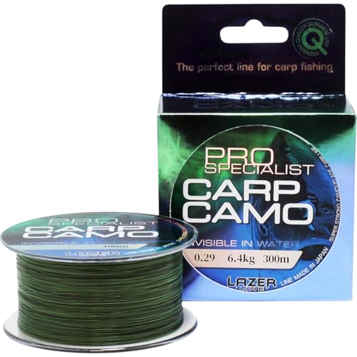 LAZER LINE CARP CAMO Monofil Angelschnur 300m Dia 0,29mm Test 6,4kg - Tarngrün-Schwarz Schnur - Karpfen Angeln Montage - Karpfen Rig - Monofilament Angelsehne - Nylonfaden Vorfach – Vorfachschnur von Lazer Line