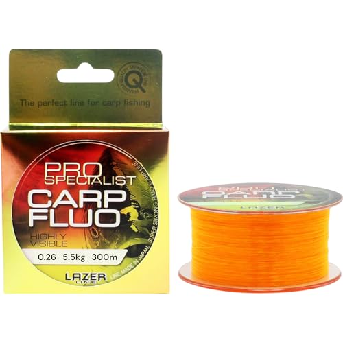 LAZER LINE CARP Fluo Monofil Angelschnur 300m Dia 0,26mm Test 5,5kg - Fluoreszierendes Orange Schnur - Method Feeder Karpfenangeln - Grundangeln - Monofilament Angelsehne - Karpfen Nylonfaden Vorfach LAZER LINE CARP Fluo Monofil Angelschnur 300m Dia 0,26mm Test 5,5kg - Fluoreszierendes Orange Schnur - Method Feeder Karpfenangeln - Grundangeln - Monofilament Angelsehne - Karpfen Nylonfaden Vorfach von Lazer Line