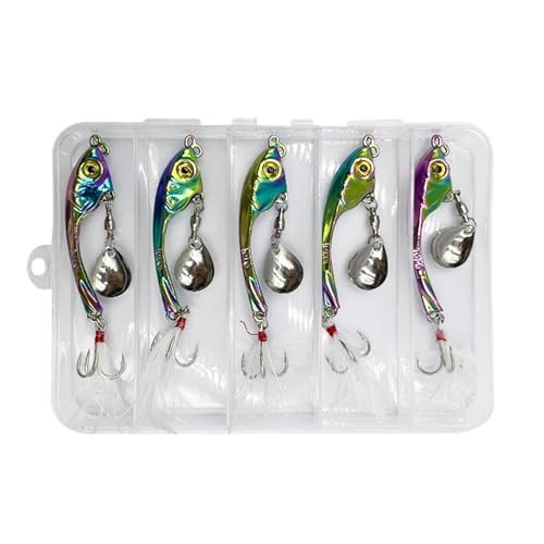 Ldabrye 5Pcs Angeln Spinner Swimbaits Set Für Salzwasser Und Salzwasser Pailletten Köder Set Löffel Stahl Drillinge Spinner Köder von Ldabrye