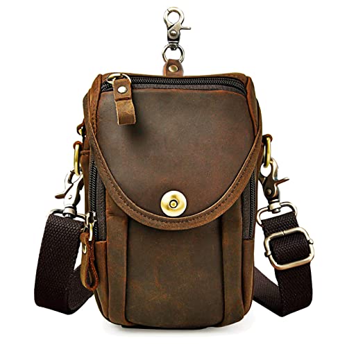 Le'aokuu Herren Echtes Leder Tasche Hüfttasche Hip Bum Fanny Belt Waist Pack Bauchtasche Kleines Haken Tasche Schultertasche Reisen Outdoor Mini Messenger Bag Alltagtasche 269 (269 A-Braun) von Le'aokuu