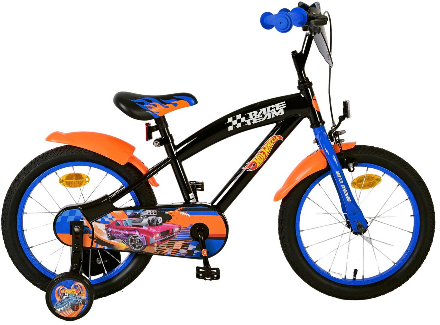 LeNoSa Kinderfahrrad Hot Wheels Kinderfahrrad - Jungen - 16 Zoll - Schwarz Orange Blau von LeNoSa