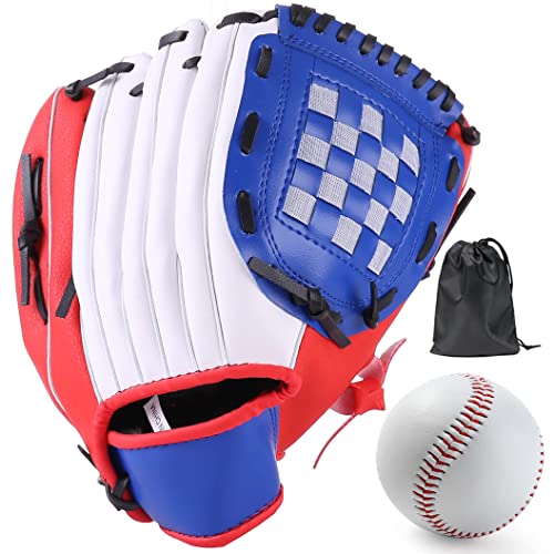 LeapBeast Baseball Handschuhe - Softball Handschuhe mit Einem Ball, Erwachsenen Baseball Training Wettbewerb Handschuh Verdicken Dauerhaft für Kinder Erwachsene (Weiß-Blau, 10,5 Zoll) von LeapBeast