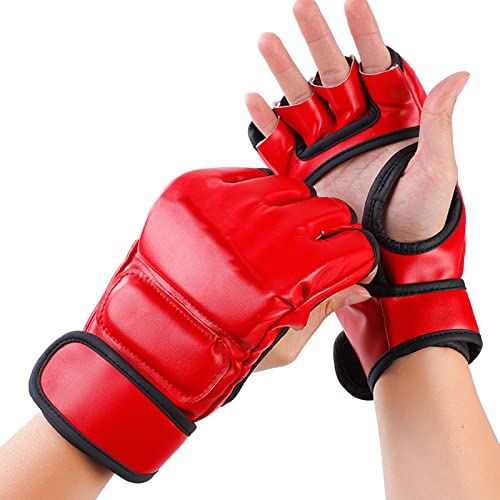 Leapiture Boxhandschuhe Kickboxen Schutzhandschuhe Boxtrainingshandschuhe Halbfinger-Boxhandschuhe MMA Rot Für Das Training Im Fitnessstudio Für Erwachsene von Leapiture