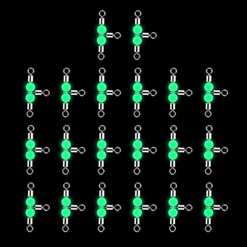LearnLyrics DREI-Wege-Tonnenwirbel,3-Wege-Wirbel zum Angeln | 20X Angelwirbel mit leuchtenden Perlen,Hochleistungsverbinder in T-Form für Wels-Rigs und Angelzubehör von LearnLyrics