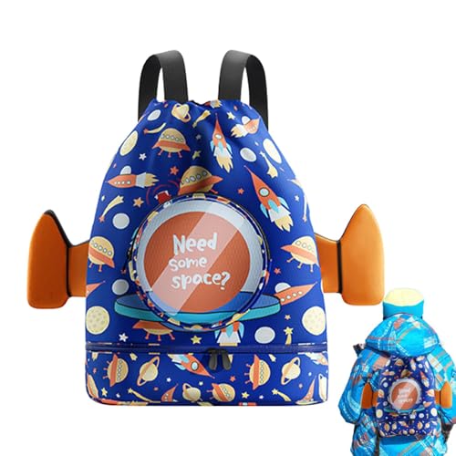 LearnLyrics Kinder-Pooltasche – tragbare Kinder-Schwimmtasche | Wasserdichter Schwimm-Rucksack mit Kordelzug, für trockene Nässe und getrennte Turnbeutel mit Schuhfach von LearnLyrics