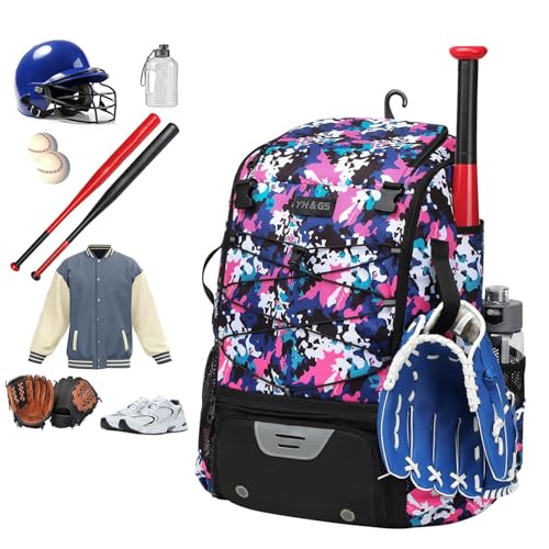 LearnLyrics Schlägertasche, Baseballtasche Jugendliche, wasserdichte Softballtasche, Baseball-Rucksack für Schläger, Handschuhhalter, Helme, Schuhfach von LearnLyrics