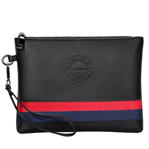 Leathario Handgelenktasche Herren Leder Banktasche Vintage Handtasche für Handy Geldbeutel ideal für Reisen Festival Herrenhandtasche Schwarz von Leathario