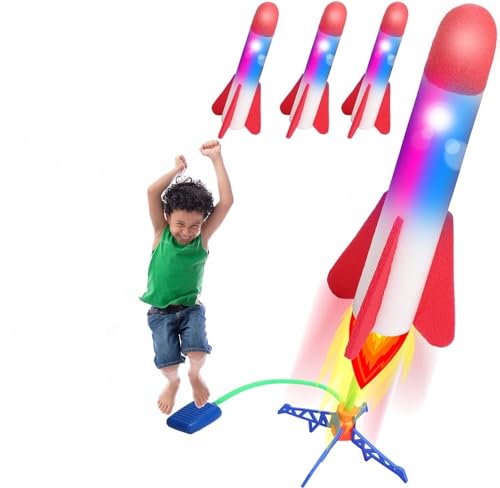 Ledeak Raketen Spielzeug für Kinder, Druckluftrakete Spielzeug mit 3 LED Schaumstoff Rakete, Kinderspielzeug Raketen Luftdruck Gartenspiele, Outdoor Spielzeug für Kinder, Geschenke für Jungen Mädchen von Ledeak