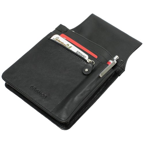 Profi Leder Tablet-Kellnertasche passend für iPad Mini bis 8 Zoll mit Reißverschlussfach Rindsleder Schwarz von Ledershop24