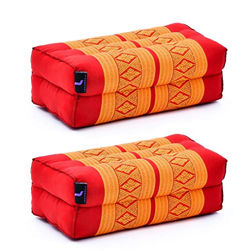 Leewadee Yoga Block 2er-Set Yogaklotz Pilates Yogakissen Meditationskissen Ökologisches Naturprodukt, 35x18x12 cm, Kapok, orange rot von Leewadee