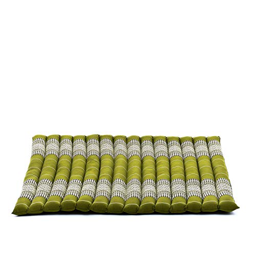 Leewadee Zabuton Rollbare Meditations-Matte Tragbare Sitzmatte Ökologisches Naturprodukt, Kapok, 70 x 70 cm, Grün von Leewadee