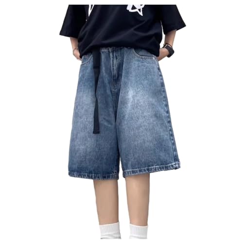 Left Girl Frauen Vintage Streetwear Koreanische Denim Shorts Hohe Taille Knie Länge Breite Bein Baggy Cargo Kurzen Hosen Harajuku Kleidung,Blau,3XL von Left Girl