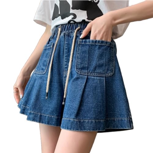 Left Girl M-6XL Plus Größe Denim Shorts Frauen Sommer Koreanische Mode Taschen Hoher Taille Kurzen Rock Hosen Jeans Weibliche,Blau,3XL von Left Girl