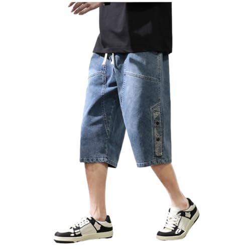 Left Girl Sommer Männer Kurze Jeans Reithose Hip Hop Streetwear Baggy Denim Shorts Baumwolle Beiläufige Gerade Capris Hosen Plus Größe 8XL,Blau,XL von Left Girl