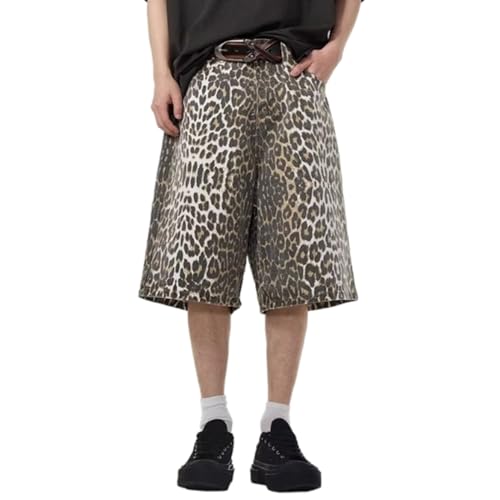 Left Girl Vintage Leopard Jorts Y2k Jeans Shorts Koreanische Mode Frau Übergroße Denim Hosen Streetwear Sommer,Leopard,L von Left Girl
