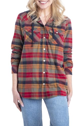 Legendary Whitetails Damen Lumber Jane Hooded Flannel Shirt Hemd mit Button-Down-Kragen, Falling Leaves Plaid, Klein von Legendary Whitetails