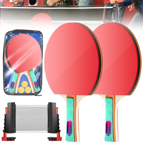 Tischtennis Set: Tischtennis Set mit 2 Tischtennisschläger, 3 Bällen, 1 einziehbares Tischtennisnetz, 1 Tragetasche, Ping Pong Set Ideal für Anfänger, Profis von Leikurvo