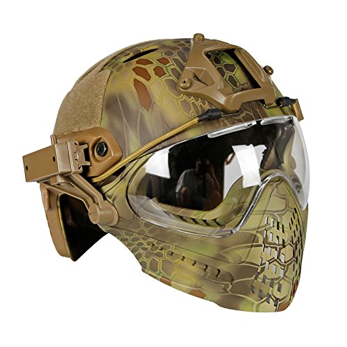PJ Tactical Fast Helm & Full-Covered Militärischer Protective Army Combat Airsoft Paintball Helm Schützen Sie die Ohren mit Einer Maskenbrille von Lejie