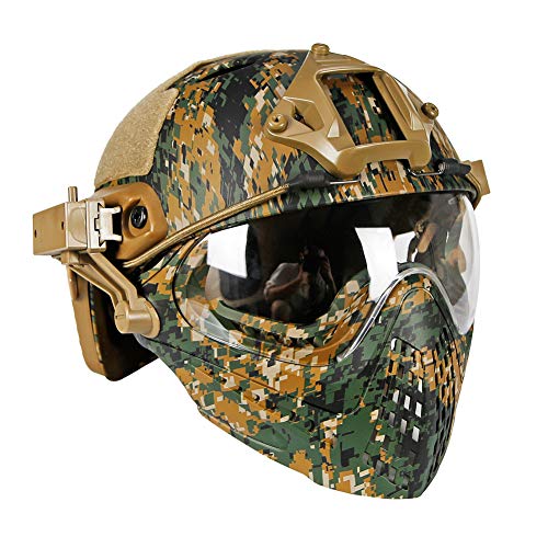 PJ Tactical Fast Helm & Full-Covered Militärischer Protective Army Combat Airsoft Paintball Helm Schützen Sie die Ohren mit Einer Maskenbrille von LEJUNJIE