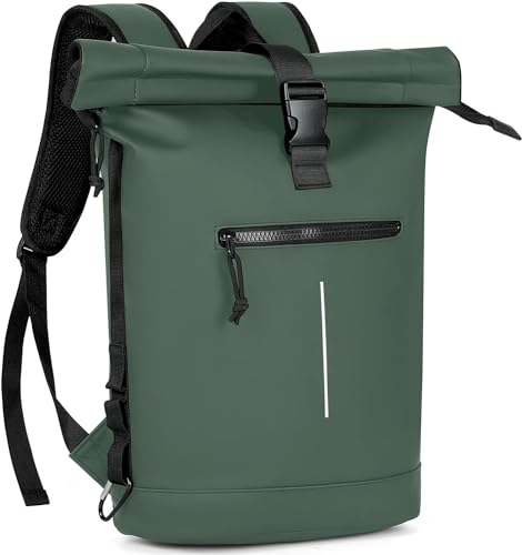 Lekeinchi Wasserdichter Roll-Top-Rucksack für Damen und Herren, passend für 17-Zoll-Laptop-Reiserucksack mit mehreren Fächern für Schule, Business, Arbeit, Camping und Reisen (grün) von Lekeinchi