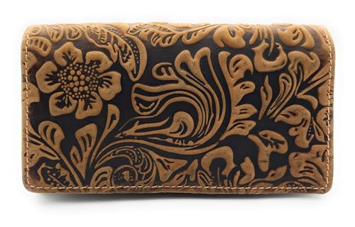 Echt Leder Damen Geldbörse mit RFID Schutz, geprägtes Vollrindleder Florale Motive, Ranken und Blüten Cognac braun Echt Leder Damen Geldbörse mit RFID Schutz, geprägtes Vollrindleder Florale Motive, Ranken und Blüten Cognac braun von Lemasi