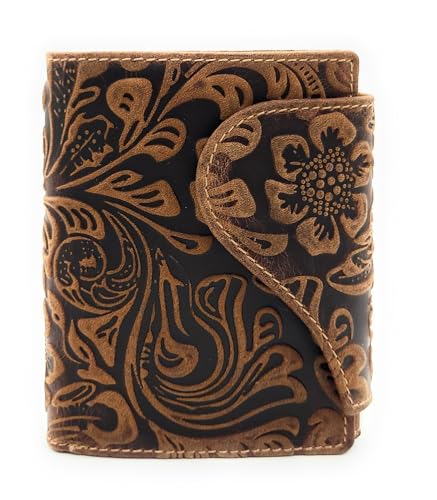 Feminine echt Leder Damen Geldbörse mit Außenriegel geprägtes Vollrindleder, Florale Motive, Ranken und Blüten mit RFID Schutz Feminine echt Leder Damen Geldbörse mit Außenriegel geprägtes Vollrindleder, Florale Motive, Ranken und Blüten mit RFID Schutz von Lemasi