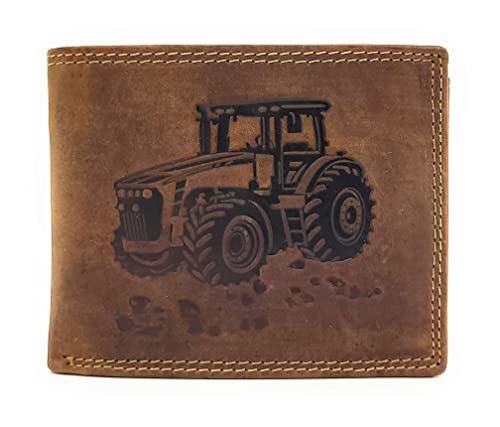 Lemasi echt Büffel Voll-Leder Geldbörse für Männer, naturbelassenes Hunterleder Portemonnaie Traktor mit RFID NFC Schutz (Braun) von Lemasi