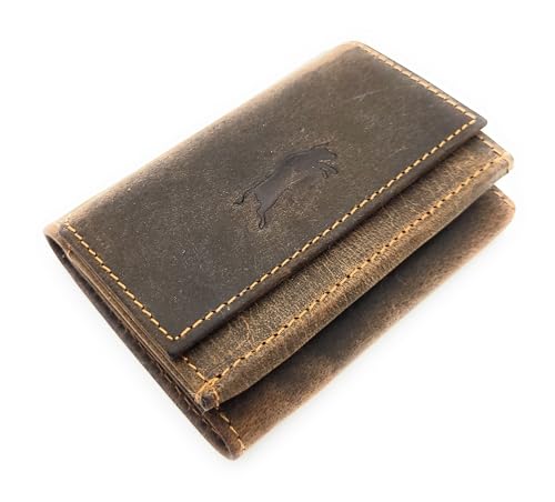 echt Leder kleine und kompakte Unisex Geldbörse Portemonnaie RFID NFC Schutz Büffelleder braun von Lemasi