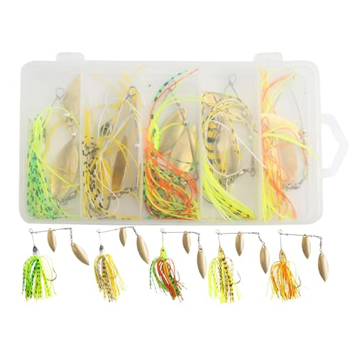 Lembeauty Spinnerbait-Angelköder, Spinnerbaits zum Barschangeln,5-teiliges buntes Spinner-Köder-Set | Metall-Angelköder Spinnerbait, Hard Jig Spinner Baits Kits für Süßwasser-Salzwasser, zielt auf von Lembeauty