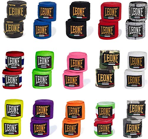 Leone1947 Handbandagen Teilelastisch 2,5m / 3,5m / 4,5m lang - Boxbandagen MMA Boxen Bandagen Wickelbandagen Boxen Muay Thai - Diverse Farben und Längen (Schwarz, 4,50m) von LEONE 1947