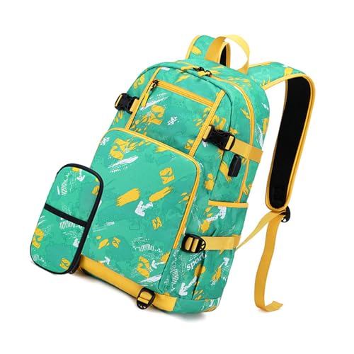 Schulranzen Rucksack mit Federmäppchen Set für Jungen und Mädchen Laptoptaschen Große Kapazität Tagesrucksack USB-Ladeanschluss, grün von Lerpwige