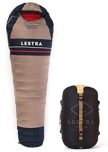 Lestra Outdoor Erbe der Schlafsack der großen Abenteurer – leicht & leistungsstark – linker Verschluss – T° Limit Komfort 02 °C – Erwachsene – 220 x 80 cm – 760 g, beige, 220x80 von Lestra
