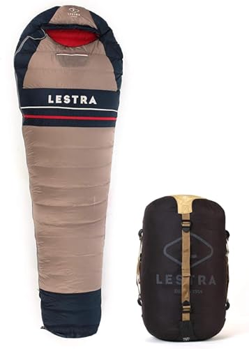 Lestra Outdoor Erbe der Schlafsack der großen Abenteurer – leicht & leistungsstark – linker Verschluss – T° Limit Komfort 02 °C – Erwachsene – 220 x 80 cm – 760 g, beige, 220x80 von Lestra