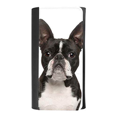 Boston Terrier Damen-Geldbörse, gemustert, Lederschnalle, dreifach faltbar, mit Kreditkartenfach, Versicherung für Smartphones, Schwarz, Large von Lhotse