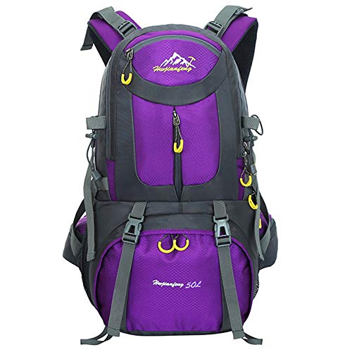 LiGG LiGG Wanderrucksack 50L Trekkingrucksack Leichte Reiserucksack Backpacker Rucksack Wasserdicht Rucksack mit Regenschutz für Reisen Klettern Sport Outdoor Camping,Violett von LiGG LiGG