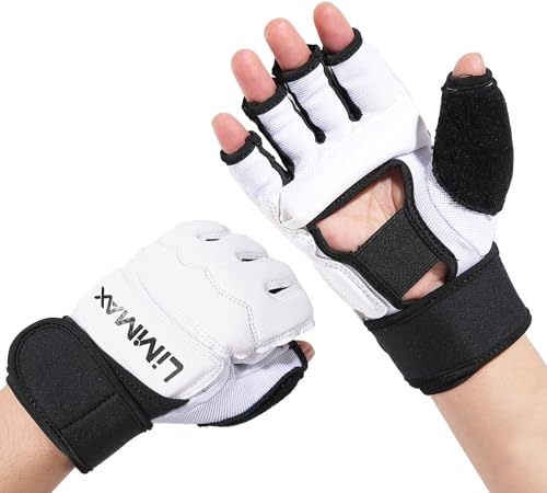 LiMMAX Kickbox-Sparring-Handschuhe, MMA-Handschuhe für Herren und Damen, Halbfinger-Boxhandschuhe, Kampfhandschuhe, Boxhandschuhe für Boxsack-Training, UFC-Handschuhe für Männer und Frauen, Weiß, von LiMMAX
