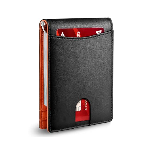 Lichi Brieftaschen für Herren, PU-Leder, RFID-blockierende Geldbörse mit 6 Karten und 1 Ausweisfenster, doppelt gefaltete Brieftaschen, Herren-Geschenke, Orange, 10.8*7.7*1.5cm, Minimalistisch von Lichi