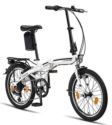 Licorne Bike CONSERES Premium Faltrad, Klapprad in 20 Zoll - Fahrrad für Herren, Jungen, Mädchen und Damen - 6 Gang-Schaltung - Hollandfahrrad - Weiß/Schwarz von Licorne Bike