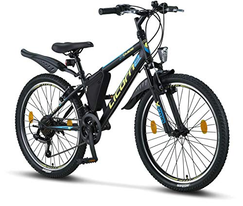 Licorne Bike Guide Premium Mountainbike in 20, 24, 26, 27.5 und 29 Zoll Fahrrad für Mädchen Jungen Herren und Damen (24 Zoll, Schwarz/Blau/Lime) von Licorne Bike