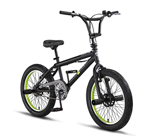 Licorne Bike Jump Plus Premium BMX 360° Rotor-System, 4 Stahl Pegs, Kettenschutz, Freilauf (Schwarz/Lime, Freestyle-Fatbike) von Licorne Bike