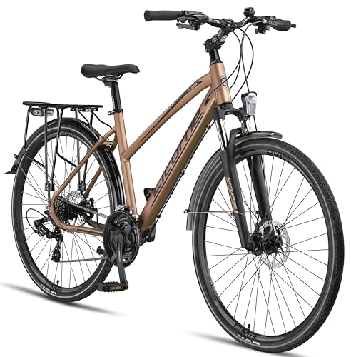 Licorne Bike Premium Touring Trekking Bike in 28 Zoll Aluminium Scheibenbremse Fahrrad für Jungen, Mädchen, Damen und Herren - 21 Gang-Schaltung - Mountainbike - Crossbike (Damen, Gold) von Licorne Bike