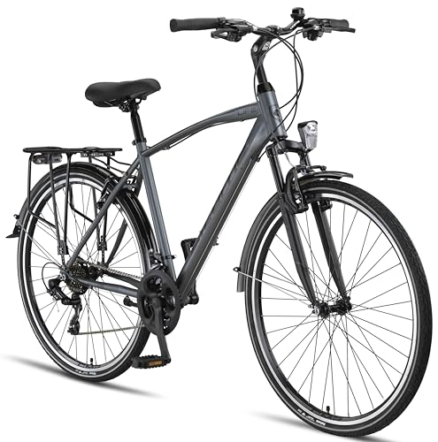 Licorne Bike Premium Trekking Bike in 28 Zoll - Fahrrad für Herren, Jungen, Damen und Herren - 21 Gang-Schaltung - Herren Citybike - Männerfahrrad - Life M-V-ATB - Grau/Schwarz von Licorne Bike