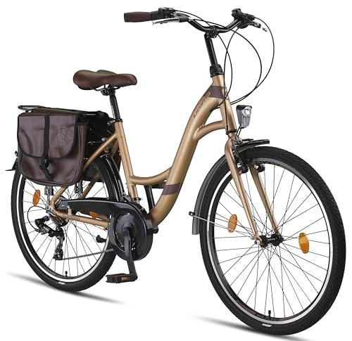 Licorne Bike Stella Plus Premium City Bike in 26 Zoll Aluminium Fahrrad für Mädchen, Jungen, Herren und Damen - 21 Gang-Schaltung - Hollandfahrrad (26 Zoll, Milchbraun) von Licorne Bike