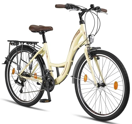 Licorne Bike Stella Premium City Bike in 24,26 und 28 Zoll - Fahrrad für Mädchen, Jungen, Herren und Damen - 21 Gang-Schaltung - Hollandfahrrad Citybike (Beige, 26.00) von Licorne Bike